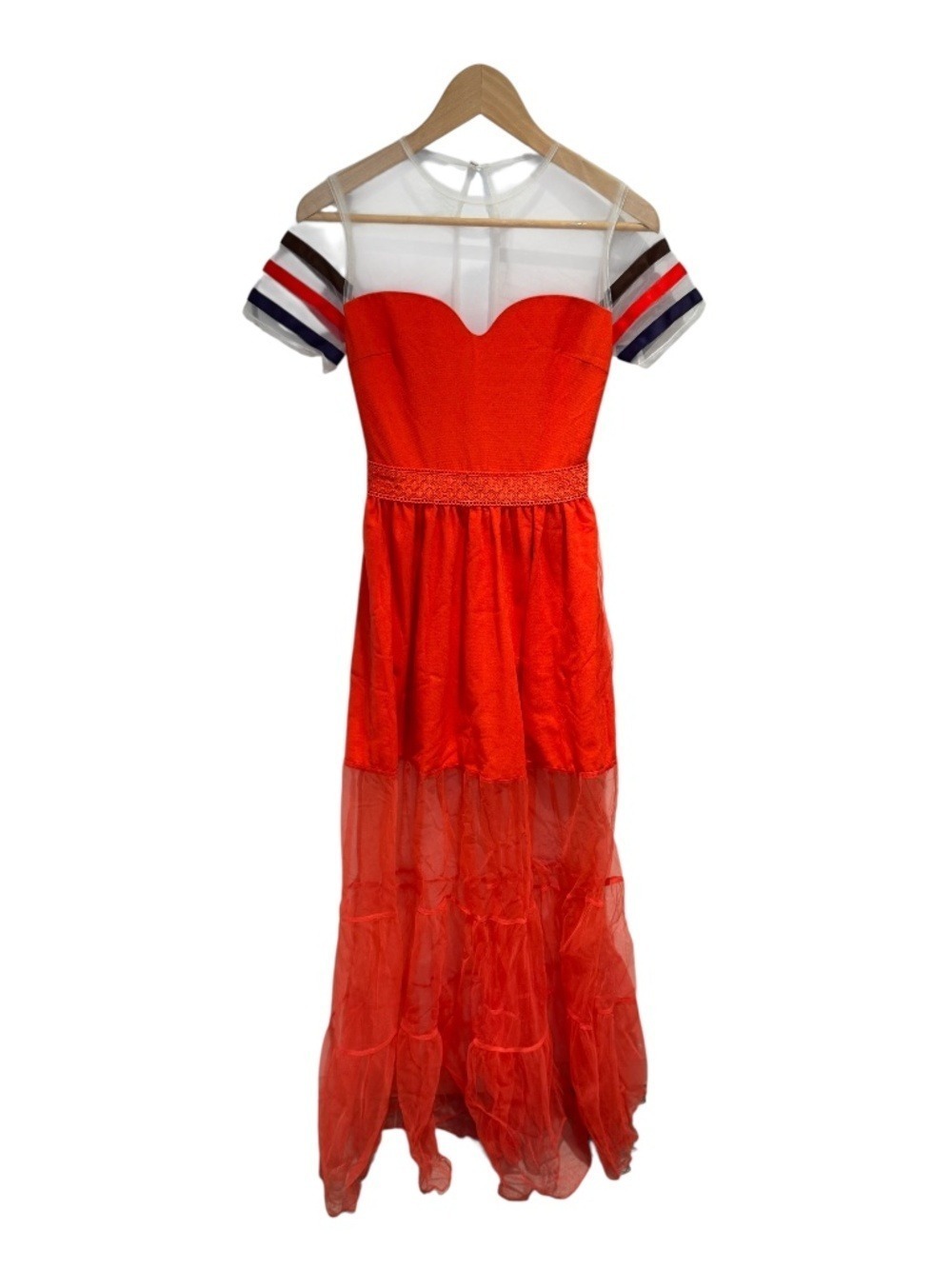 BY EGREIS orangey/red partially sheer maxi dress - size xs